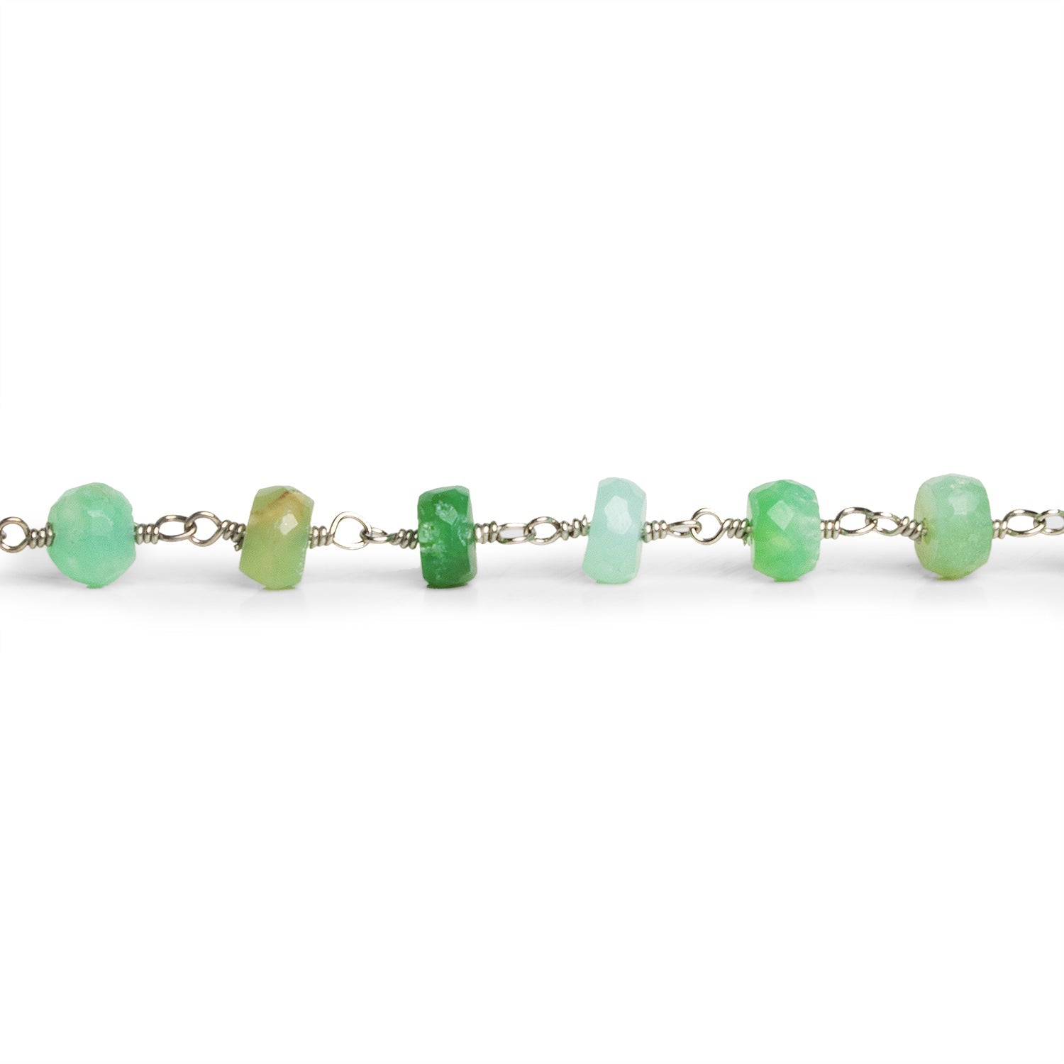 5-6mm Chrysoprase Faceted Rondelles Silver Chain 32 beads - The Bead Traders