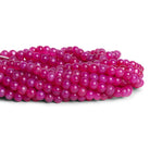 5-6mm Fuchsia Hot Pink Chalcedony Plain Rounds 8 inch 37 beads - The Bead Traders