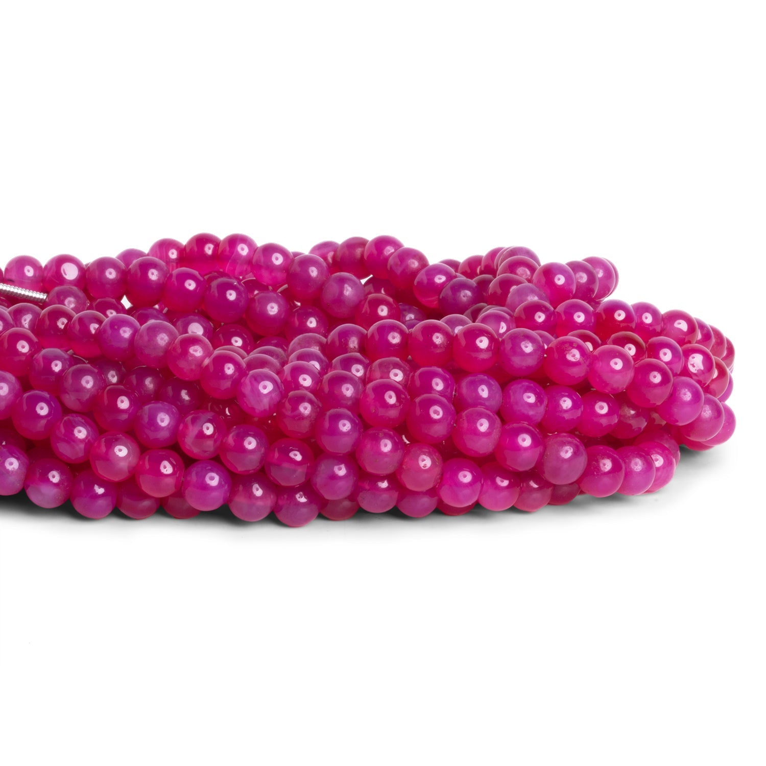 5-6mm Fuchsia Hot Pink Chalcedony Plain Rounds 8 inch 37 beads - The Bead Traders
