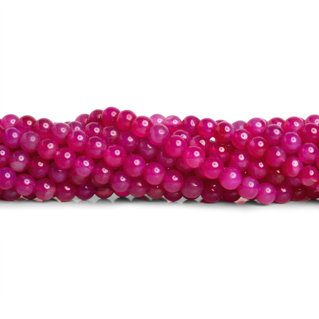 5-6mm Fuchsia Hot Pink Chalcedony Plain Rounds 8 inch 37 beads - The Bead Traders