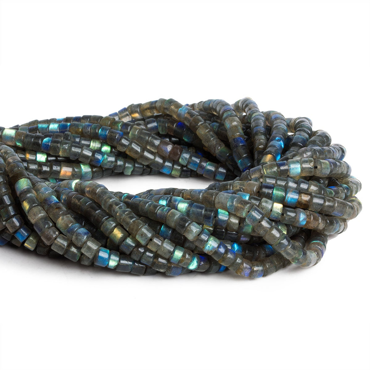 5-6mm Labradorite Handcut Plain Heishis 12 inch 85 beads - The Bead Traders
