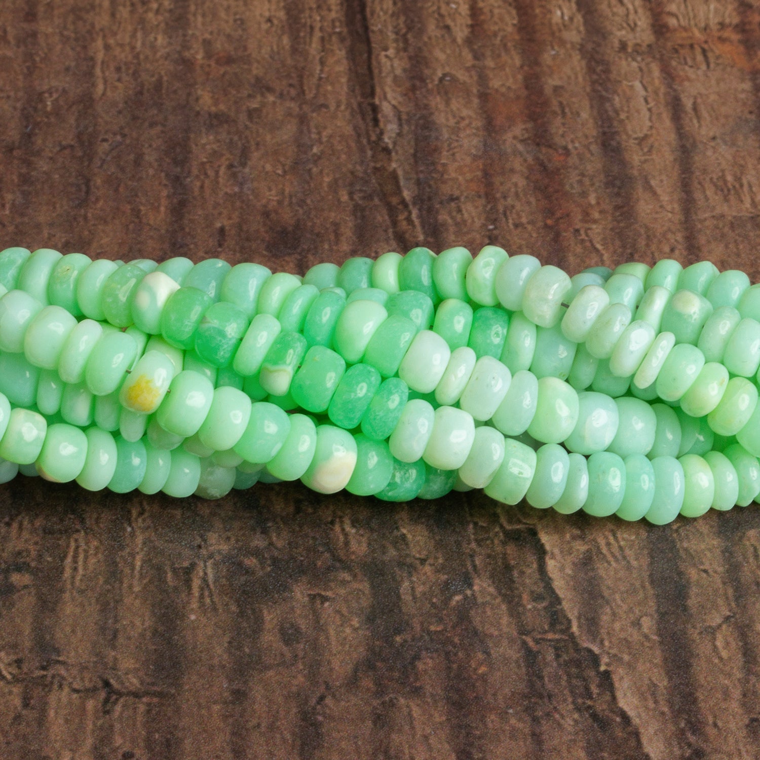 5 - 6mm Mint Green Opal Plain Rondelles 16 inch 120 beads - The Bead Traders