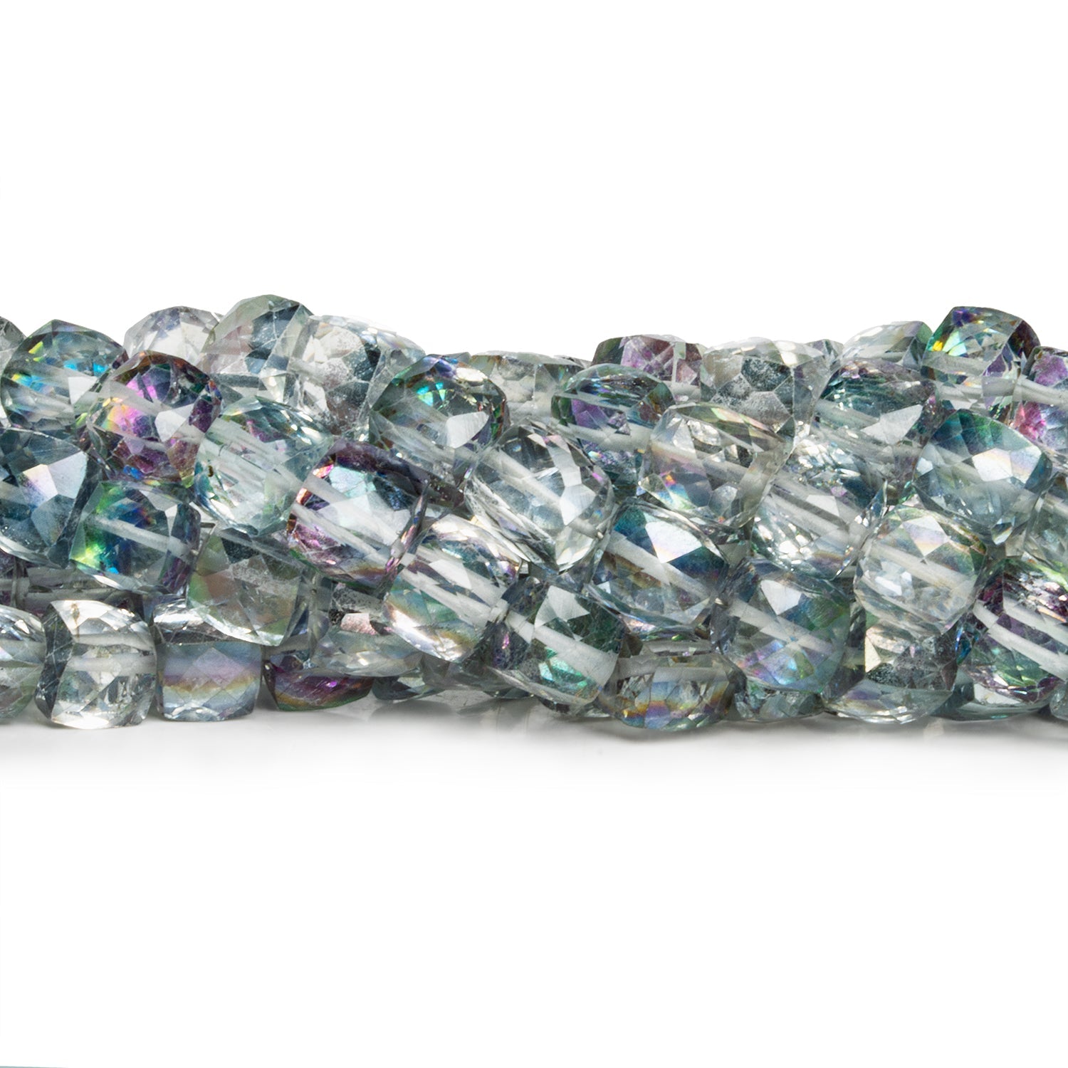 5 - 6mm Mystic Blue Topaz Faceted Cubes 8 inch 31 beads - The Bead Traders