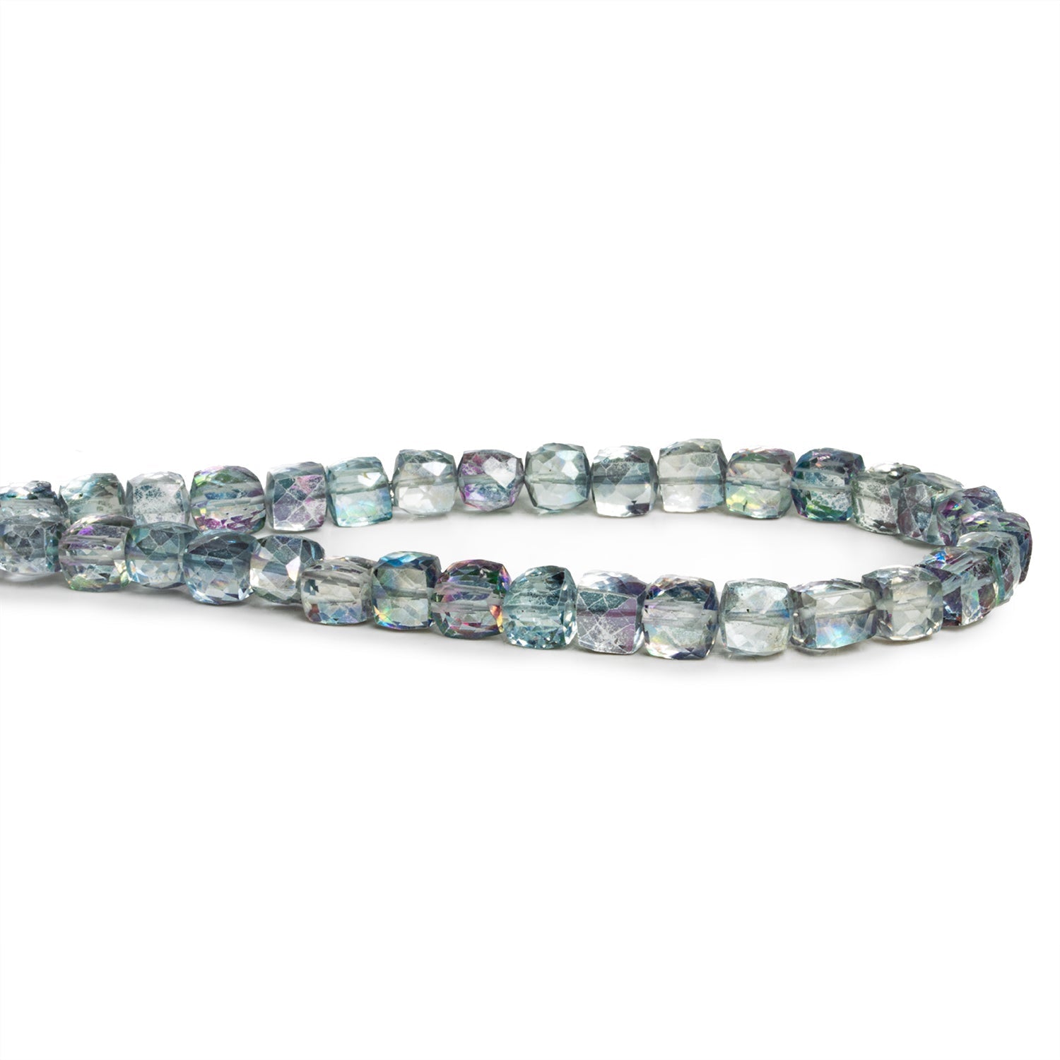 5 - 6mm Mystic Blue Topaz Faceted Cubes 8 inch 31 beads - The Bead Traders