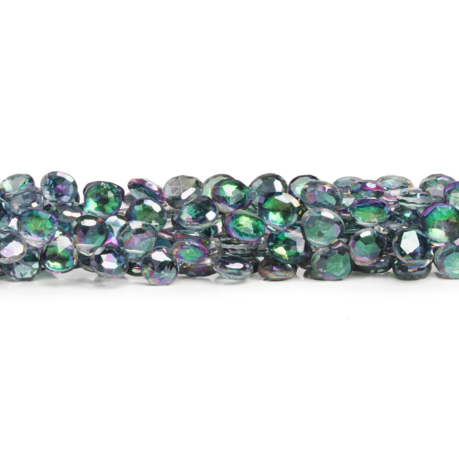 5 - 6mm Mystic Topaz Faceted Hearts 9 inch 63 beads - The Bead Traders