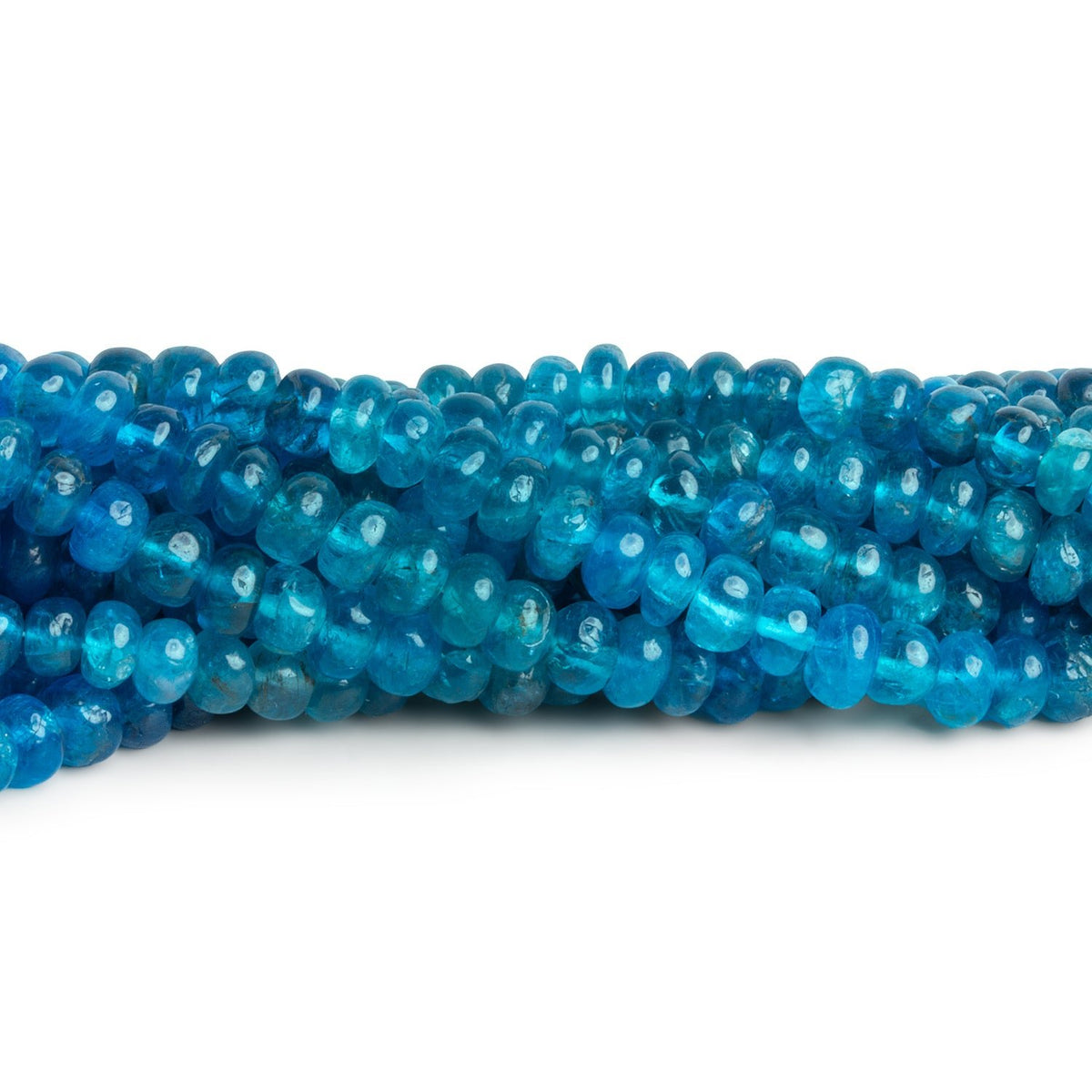 5-6mm Neon Blue Apatite Plain Rondelles 18 inch 125 beads - The Bead Traders