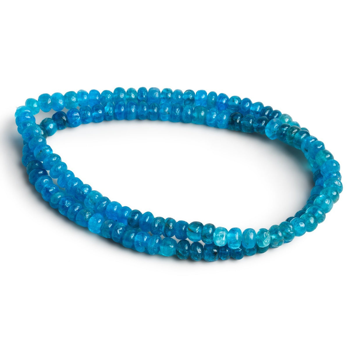 5-6mm Neon Blue Apatite Plain Rondelles 18 inch 125 beads - The Bead Traders