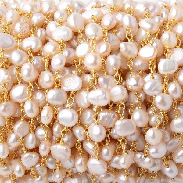 5-6mm Pink Baroque Pearl Gold Chain 32 beads