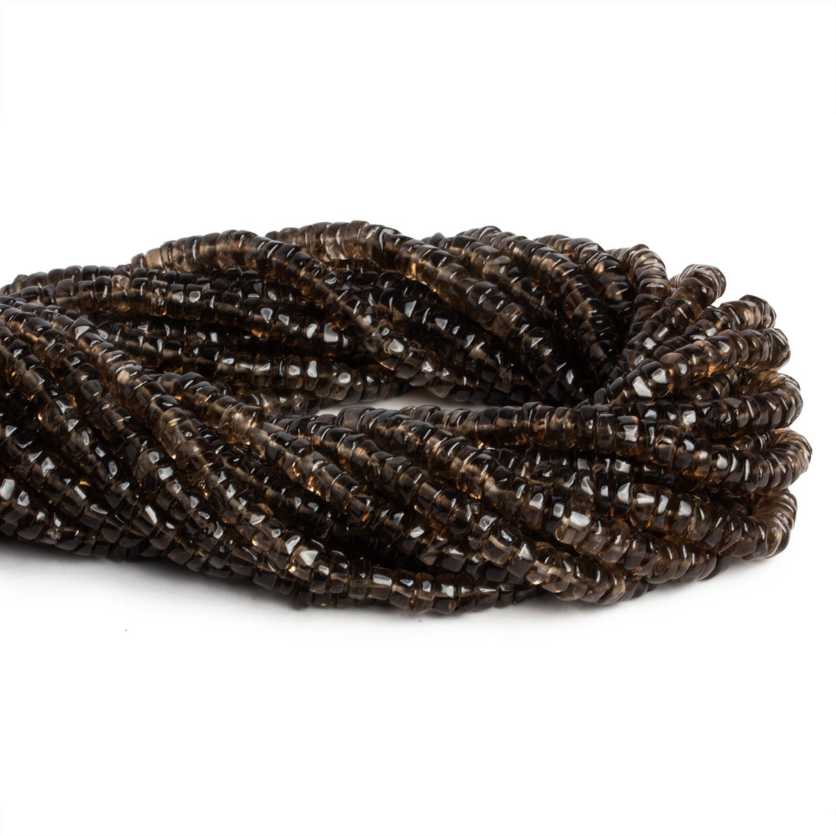 5-6mm Smoky Quartz Handcut Heishis 12 inch 130 beads - The Bead Traders