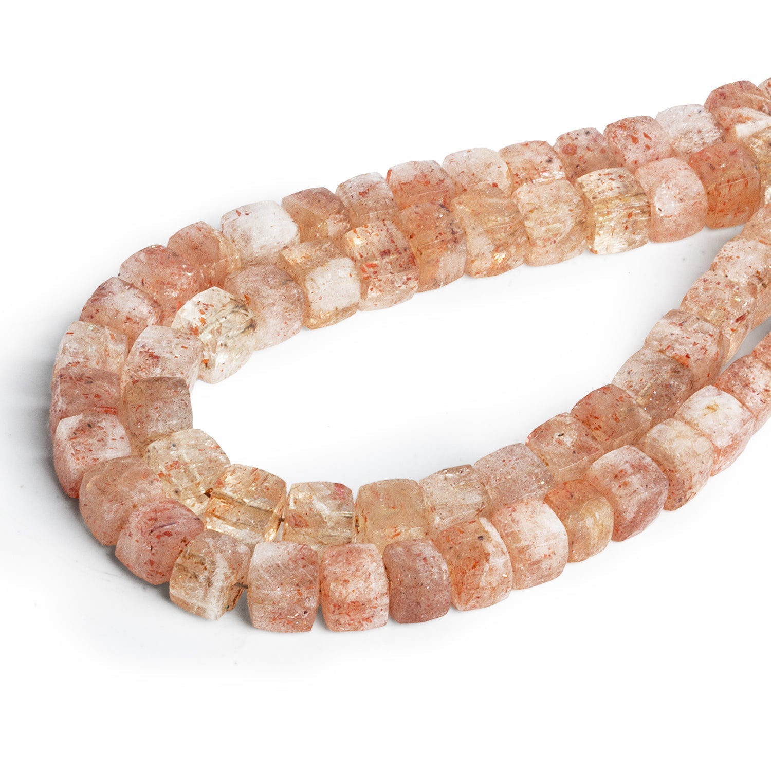 5 - 6mm Sunstone Faceted Cubes 8 inch 35 beads - The Bead Traders