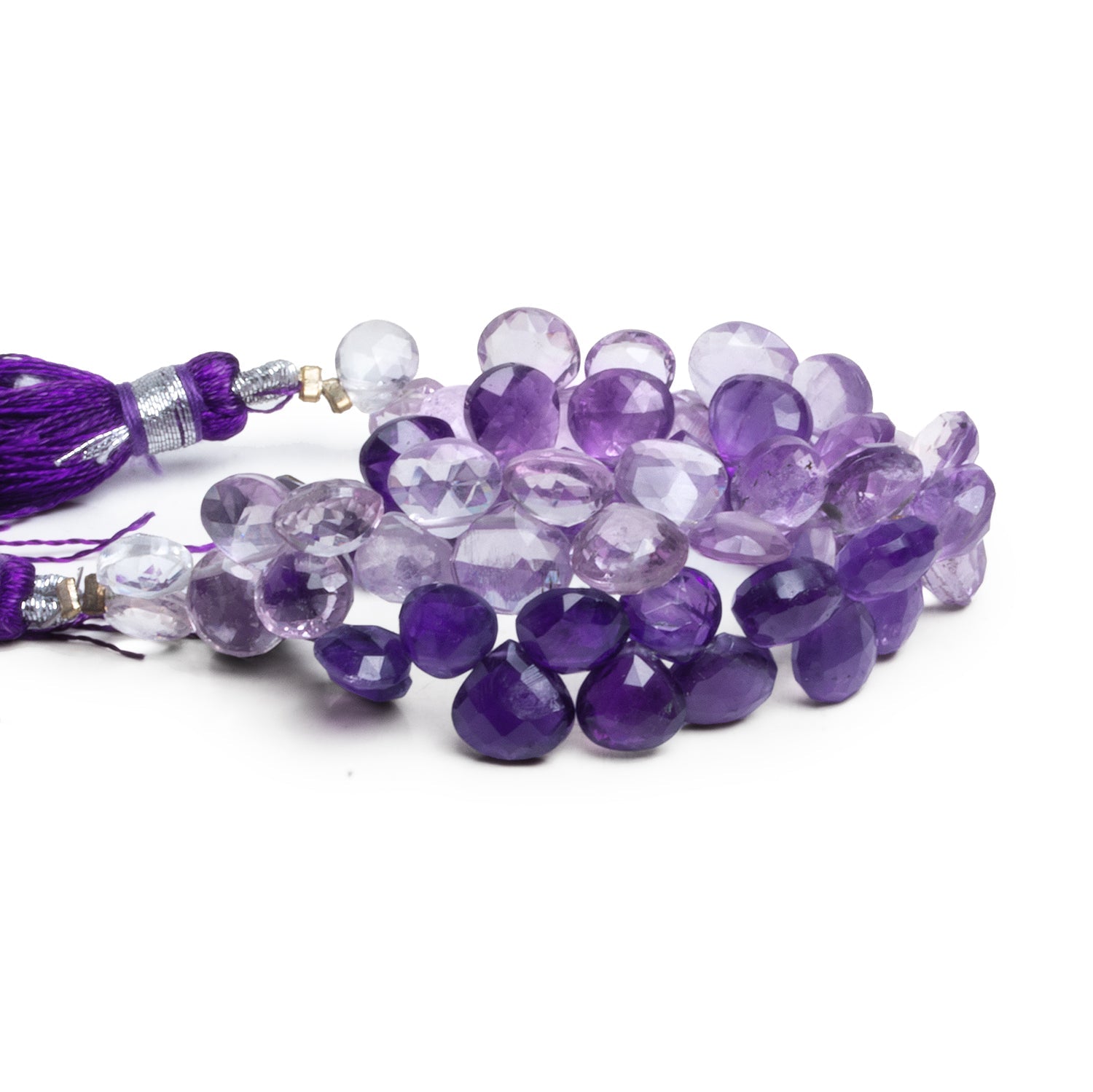 5 - 7mm Amethyst Faceted Hearts 8 inch 57 beads - The Bead Traders