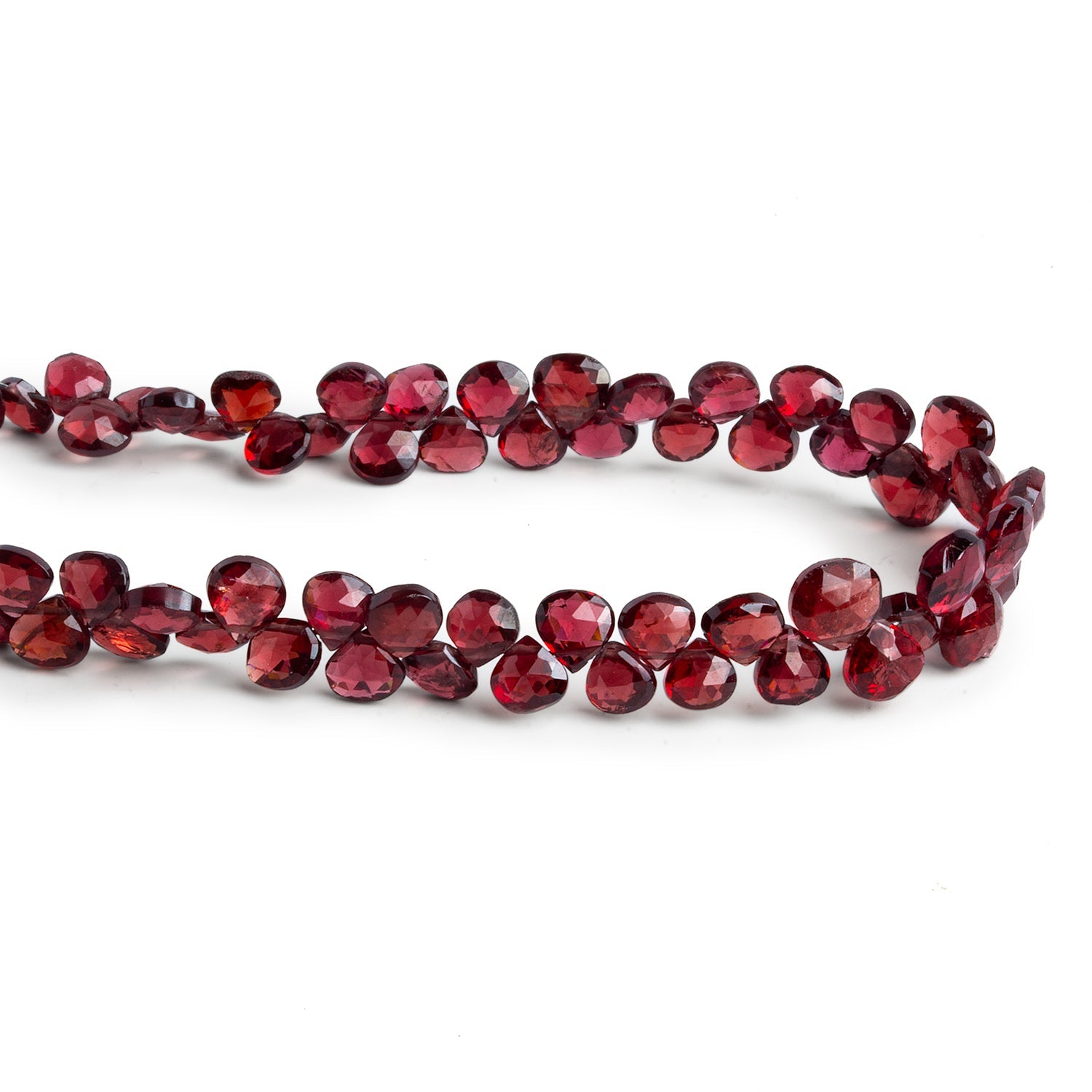 5 - 7mm Garnet Faceted Hearts 7 inch 60 beads - The Bead Traders