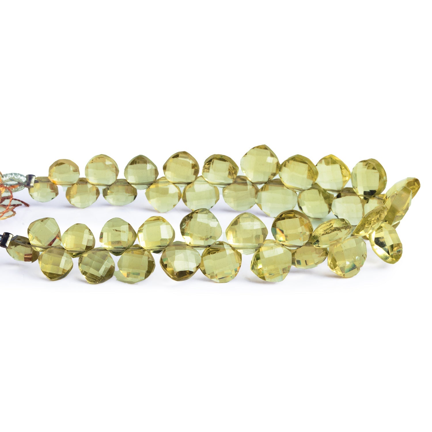 5 - 7mm Light Olive Quartz Faceted Squares 5 inch 45 beads - The Bead Traders