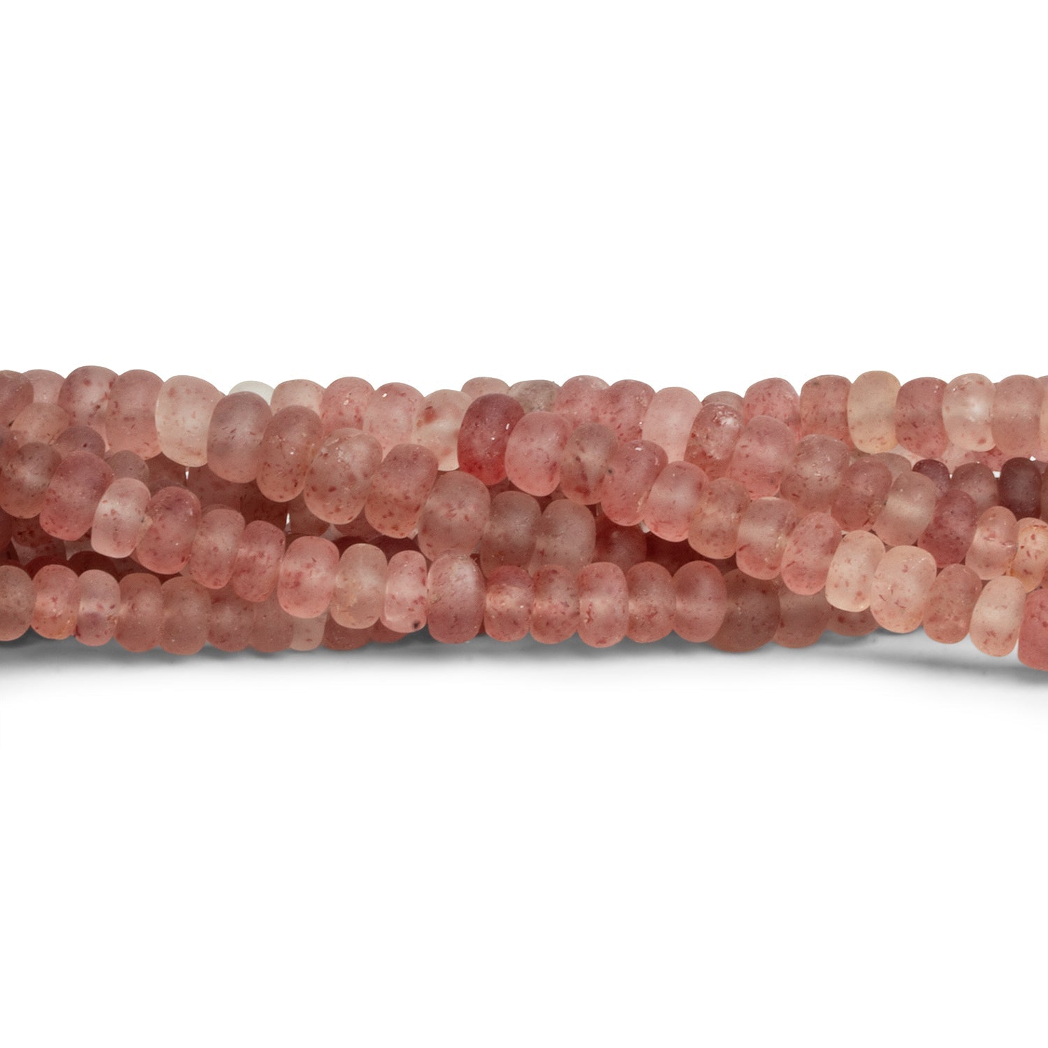 5 - 7mm Matte Strawberry Quartz Plain Rondelles 14 inch 105 beads - The Bead Traders