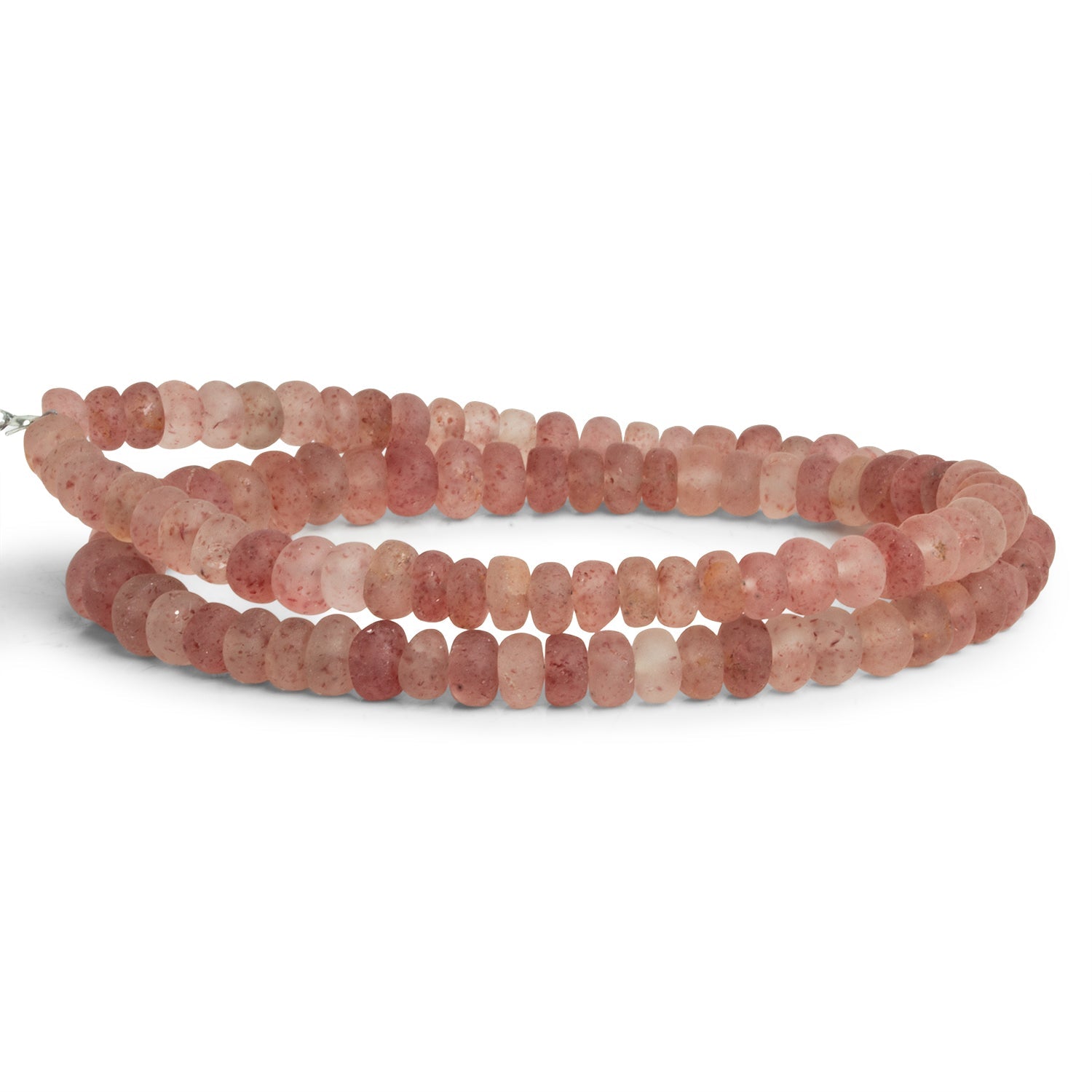 5 - 7mm Matte Strawberry Quartz Plain Rondelles 14 inch 105 beads - The Bead Traders