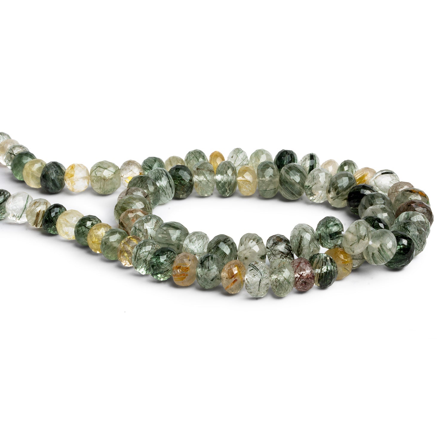 5 - 7mm Rutilated Quartz Faceted Rondelles 14 inch 75 beads - The Bead Traders