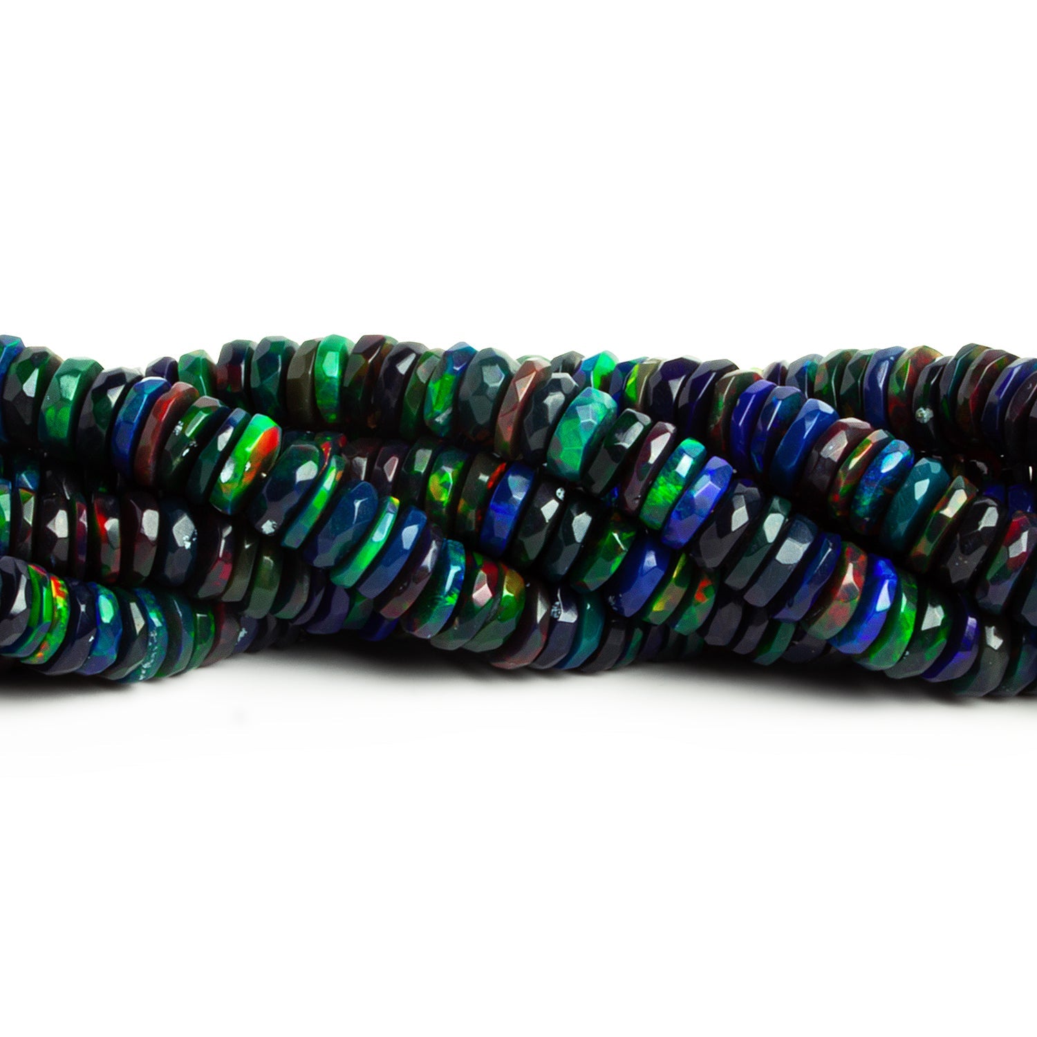 5-9mm Black Ethiopian Opal Faceted Heishis 16 inch 200 beads - The Bead Traders