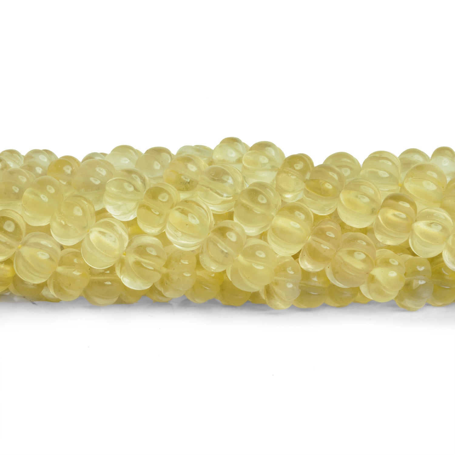 5 - 9mm Lemon Quartz Carved Melons 18 inch 88 beads - The Bead Traders
