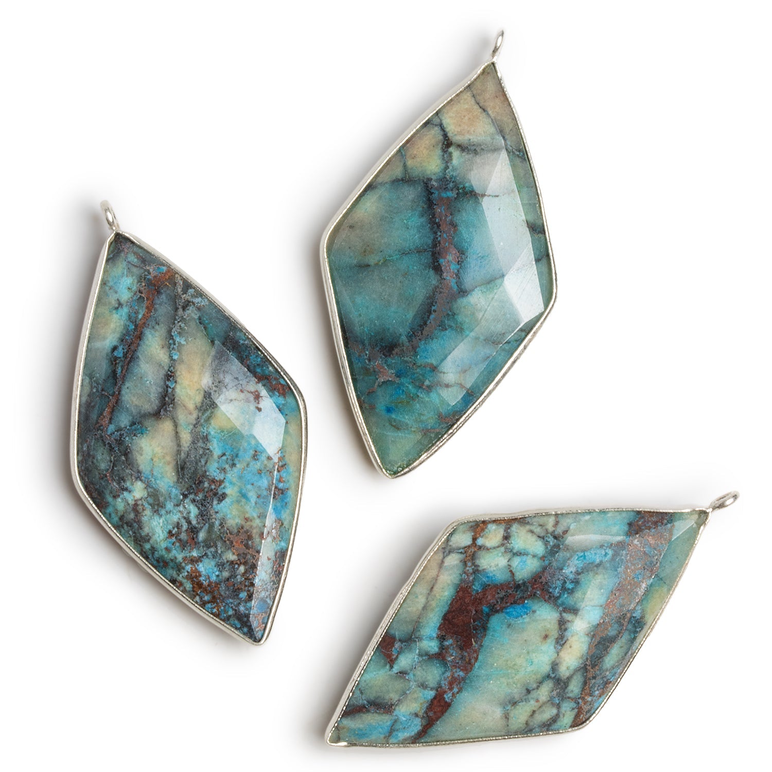 50x25mm Silver Bezeled Chrysocolla Faceted Kite Pendant - The Bead Traders