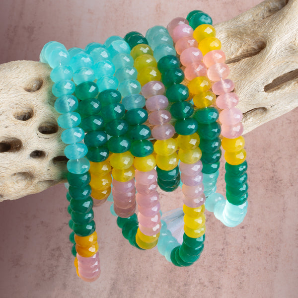 9mm Multicolor Chalcedony 1mm Large Hole Rondelles 16 inch 65 beads
