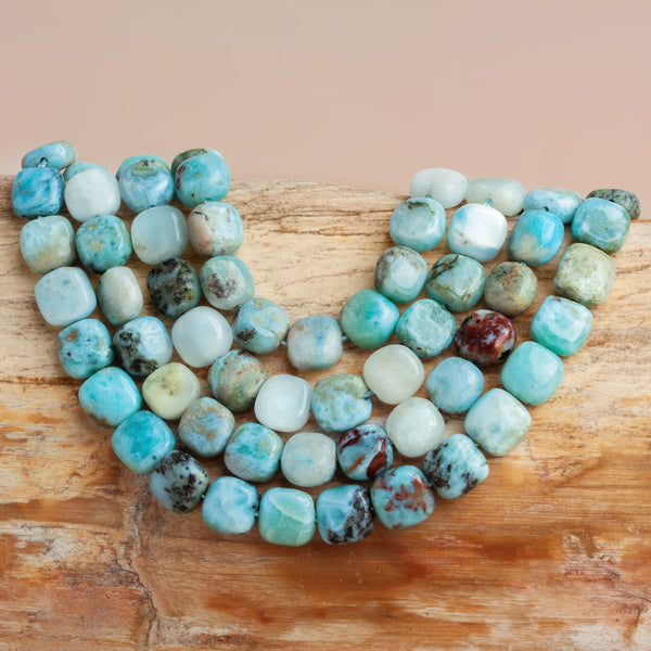 8mm Larimar Plain Pillows 16 inch 50 beads