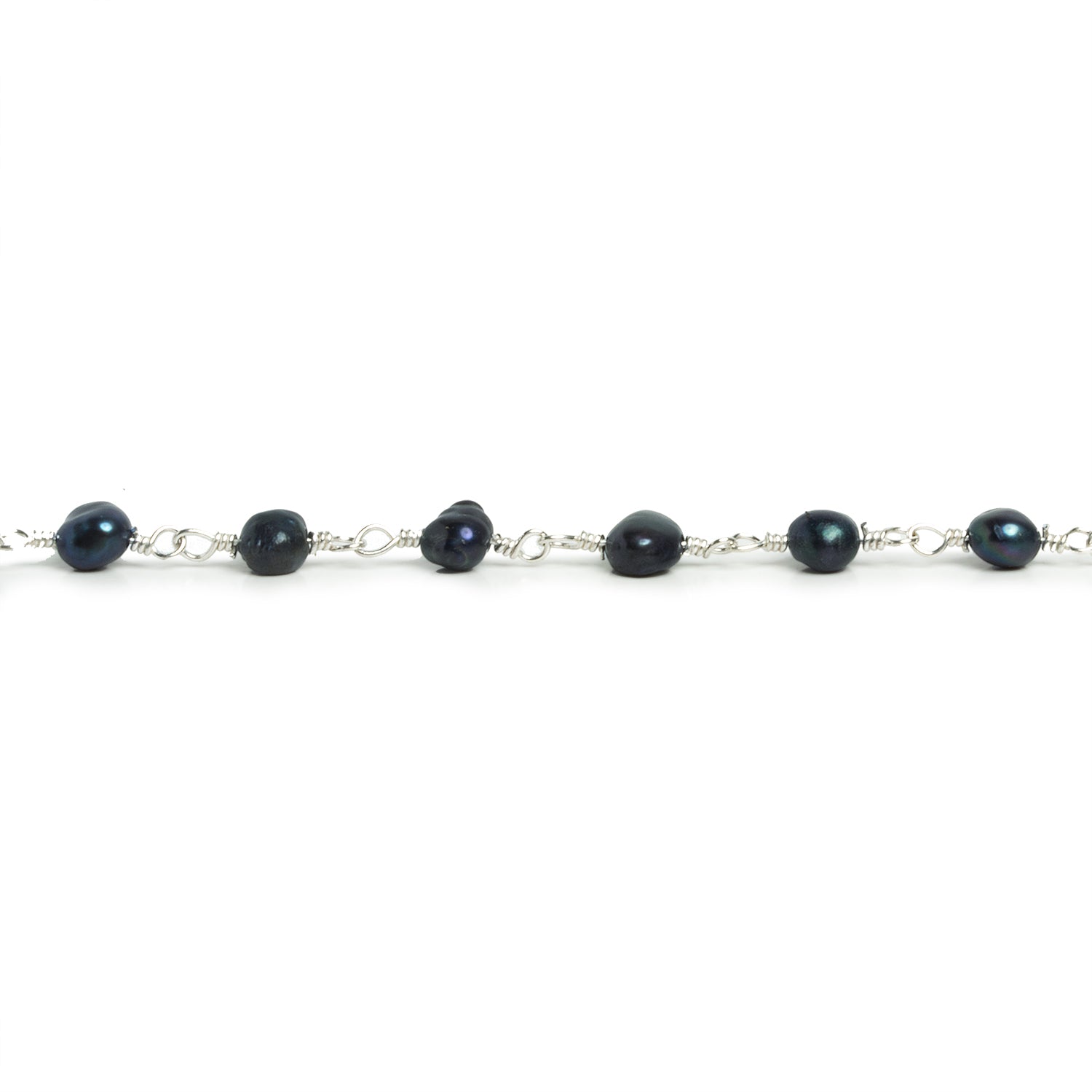 5.5x4mm Peacock Baroque Pearl Silver Chain 28 beads - The Bead Traders