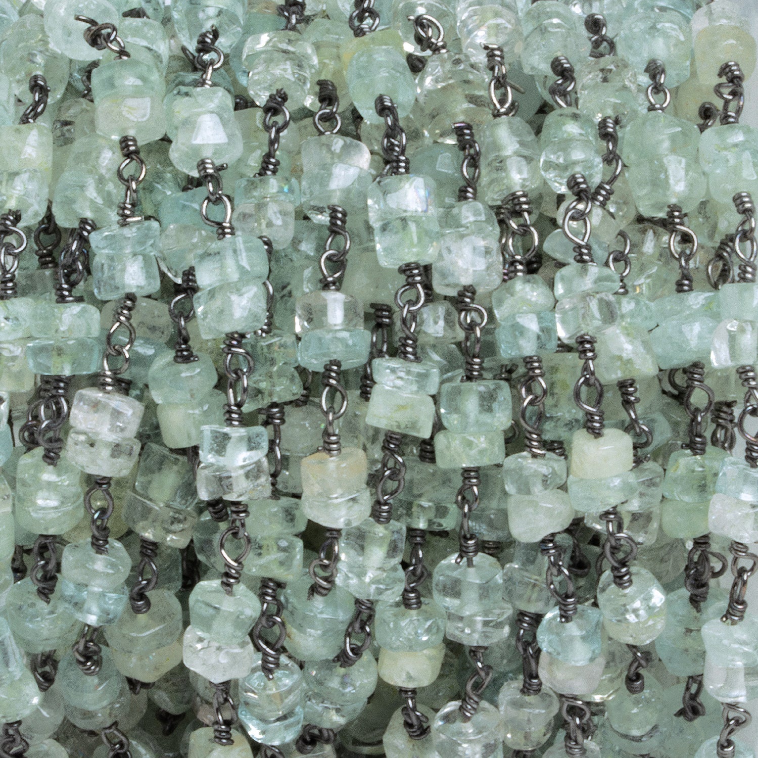 5mm Aquamarine Double Heishi Black Gold Chain 50 Beads - The Bead Traders