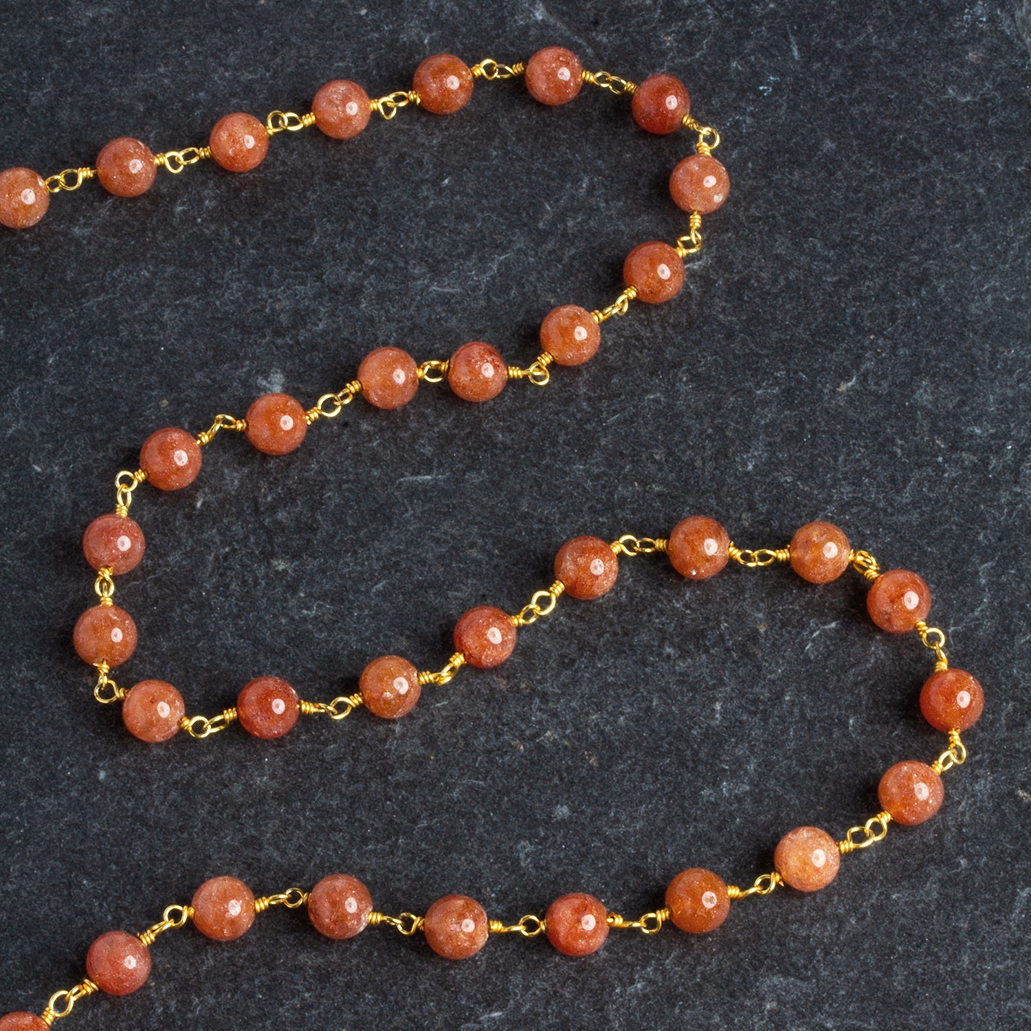 5mm Carnelian Round Gold Chain 29 beads - The Bead Traders