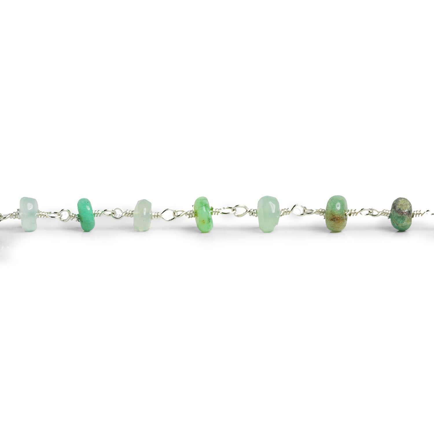 5mm Chrysoprase Rondelle Silver Chain 32 beads - The Bead Traders