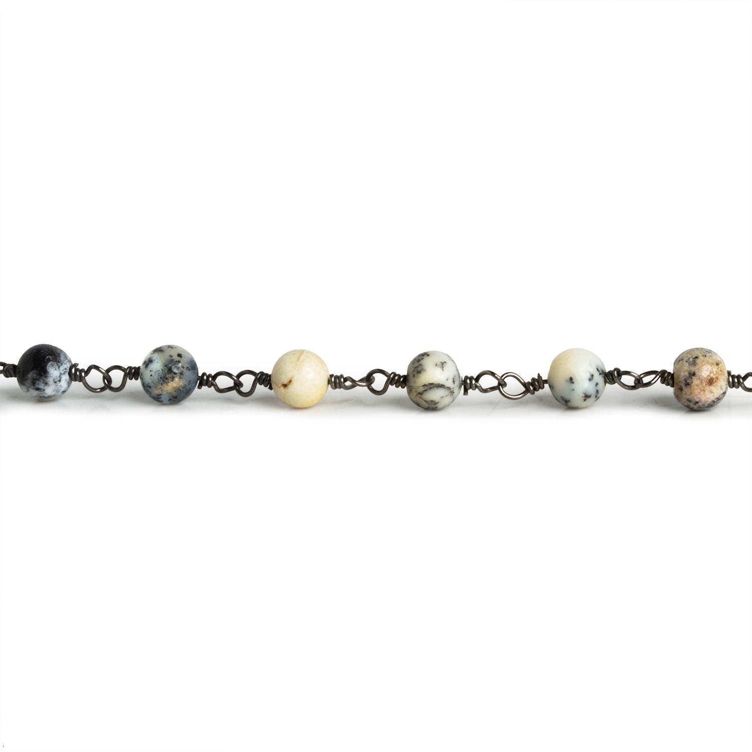 5mm Dendritic Opal Round Black Gold Chain 26 beads - The Bead Traders