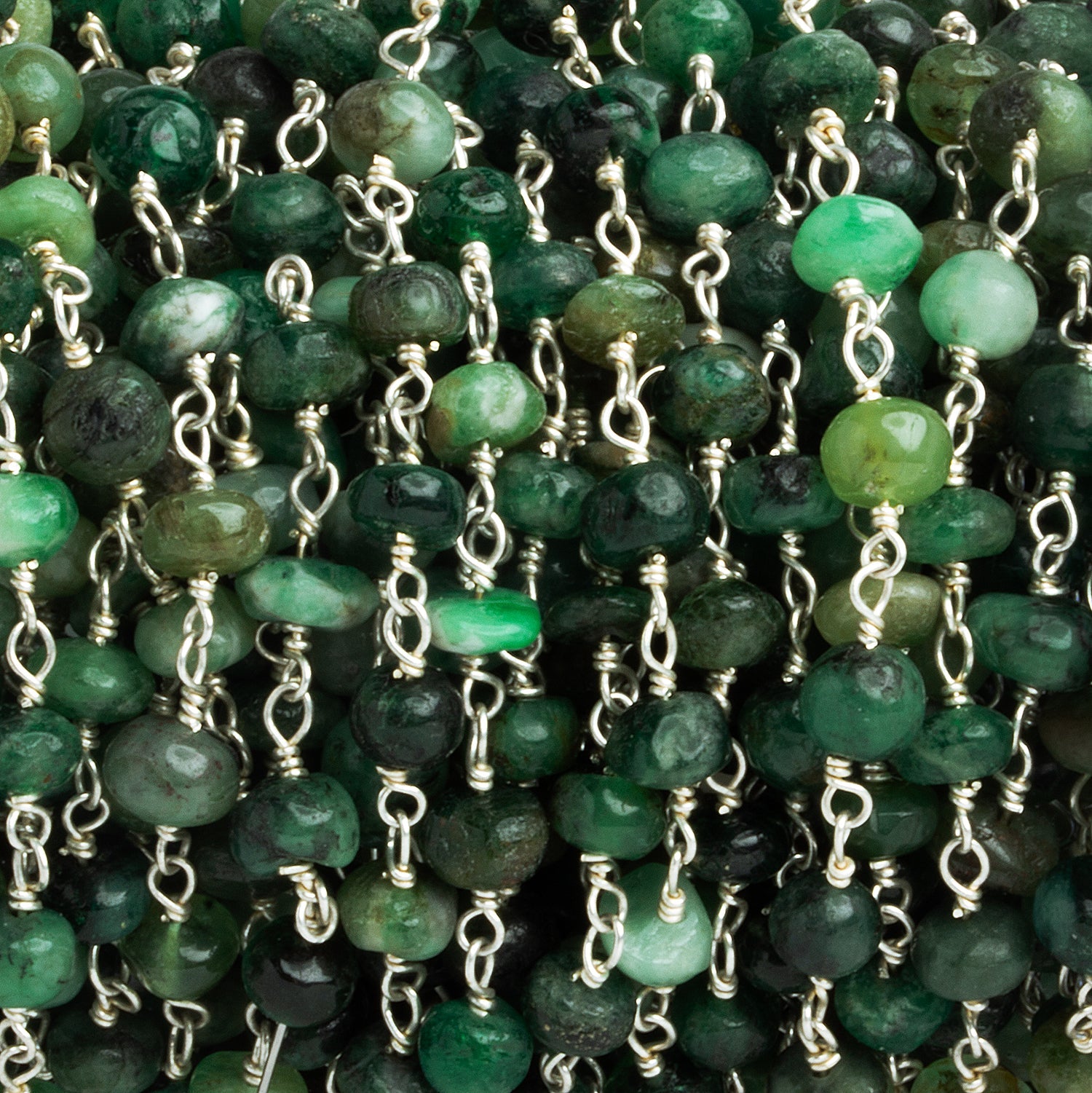 5mm Emerald Rondelle Silver Chain 36 Beads - The Bead Traders