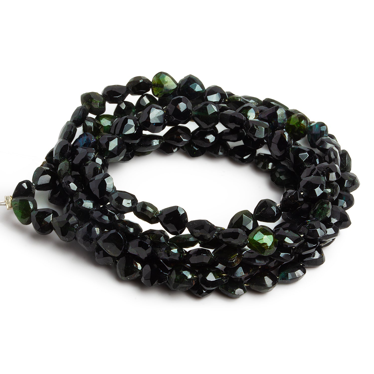 5mm Green & Indicolite Tourmaline Hearts 16 inch 75 beads - The Bead Traders