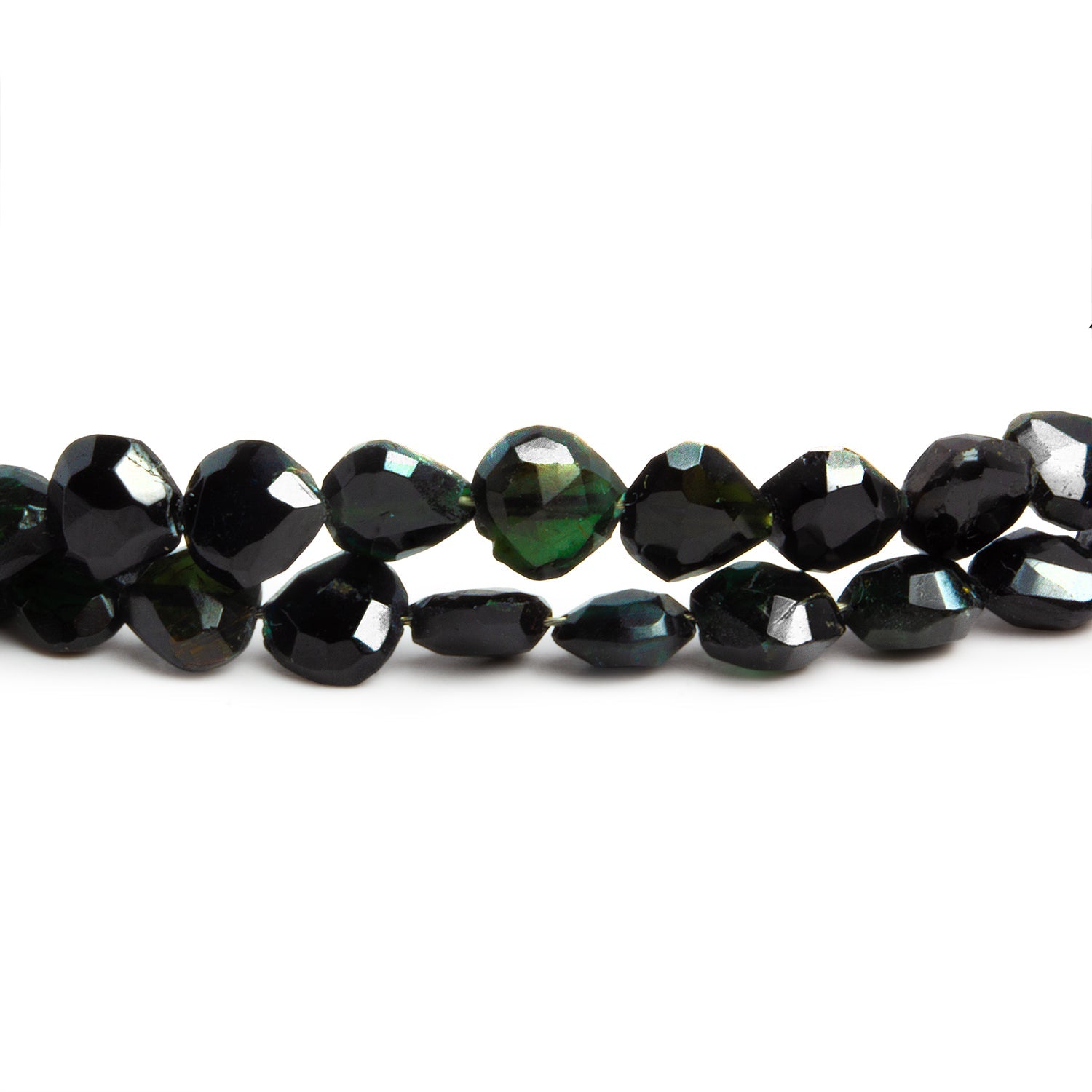 5mm Green & Indicolite Tourmaline Hearts 16 inch 75 beads - The Bead Traders