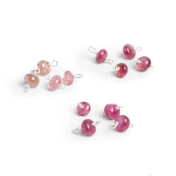 5mm Light Pink Tourmaline Wire-Wrapped Focal Connectors 4 Pieces