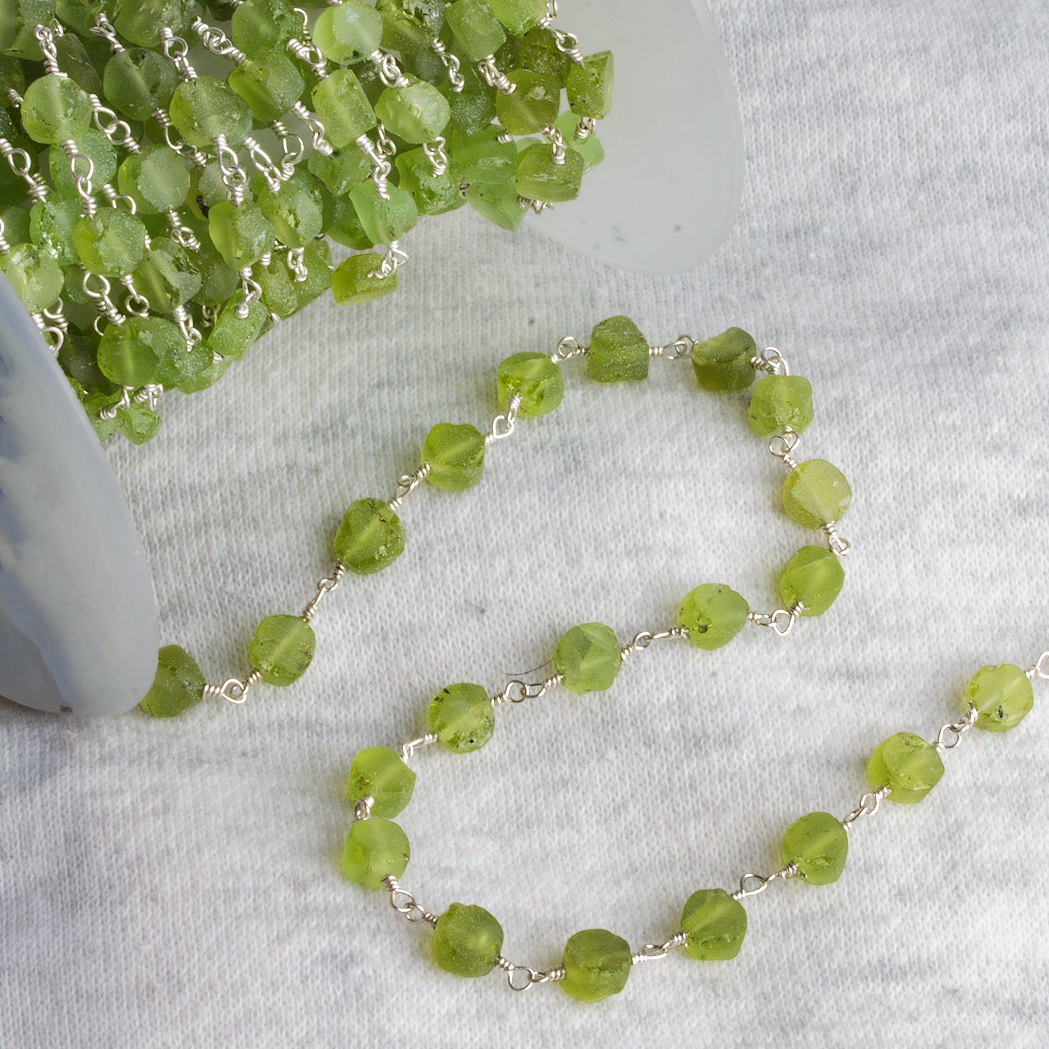 5mm Matte Peridot Coin Silver Chain 28 beads - The Bead Traders