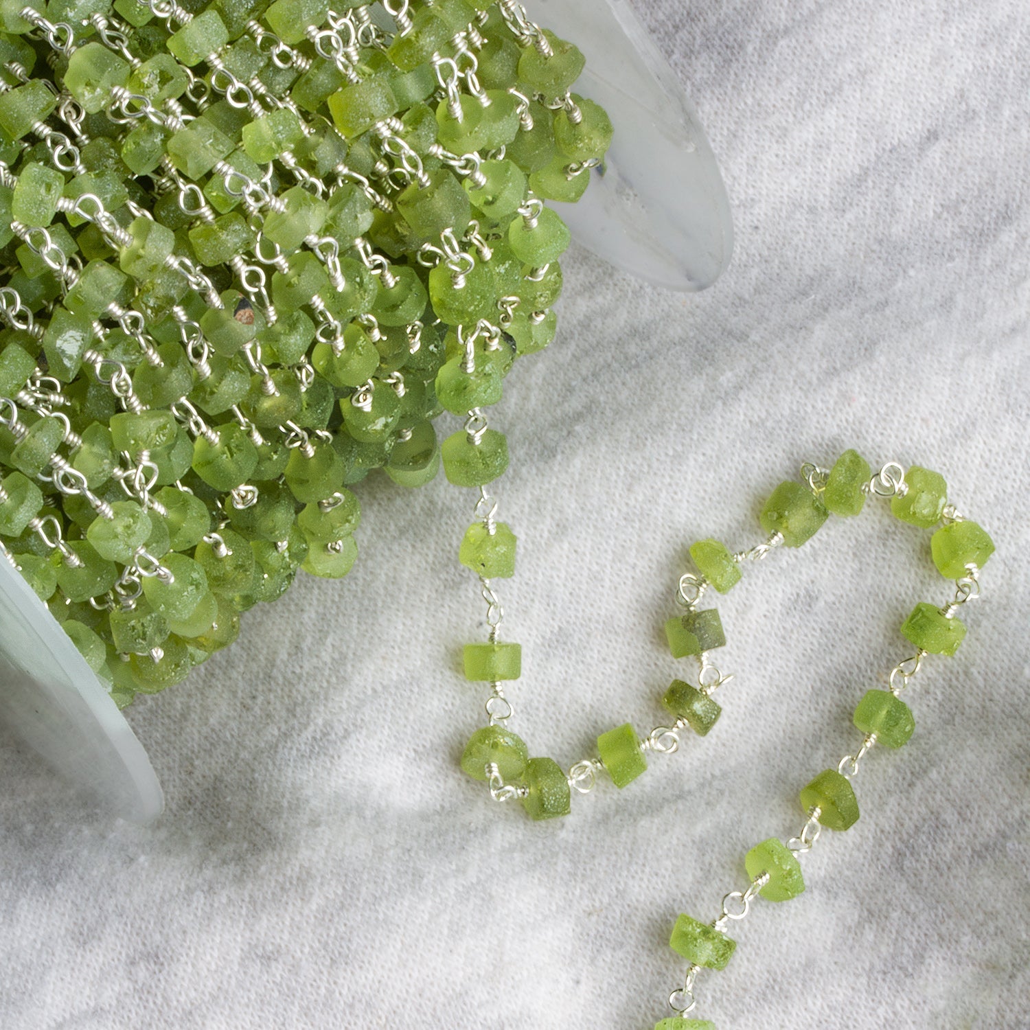 5mm Matte Peridot Rondelle Silver Chain 35 beads - The Bead Traders