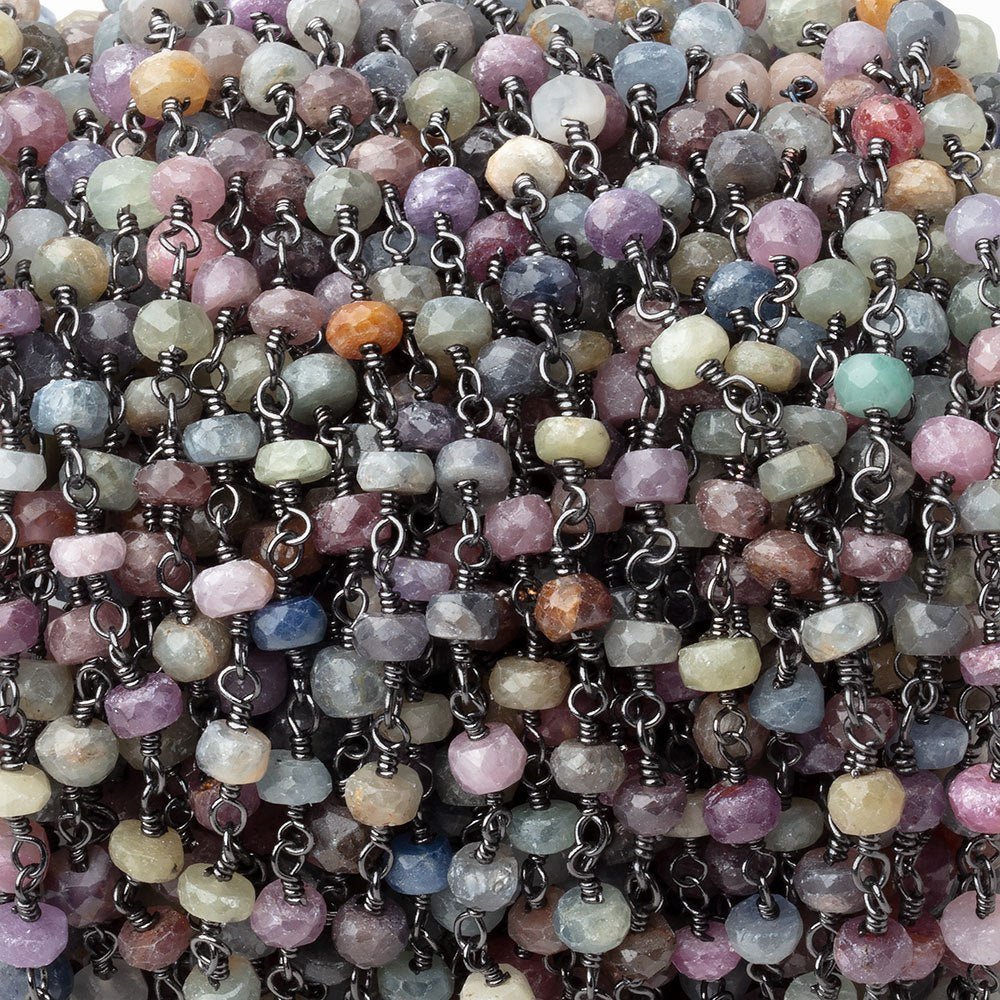 5mm Multi Sapphire Rondelle Black Gold Chain 33 pieces - The Bead Traders