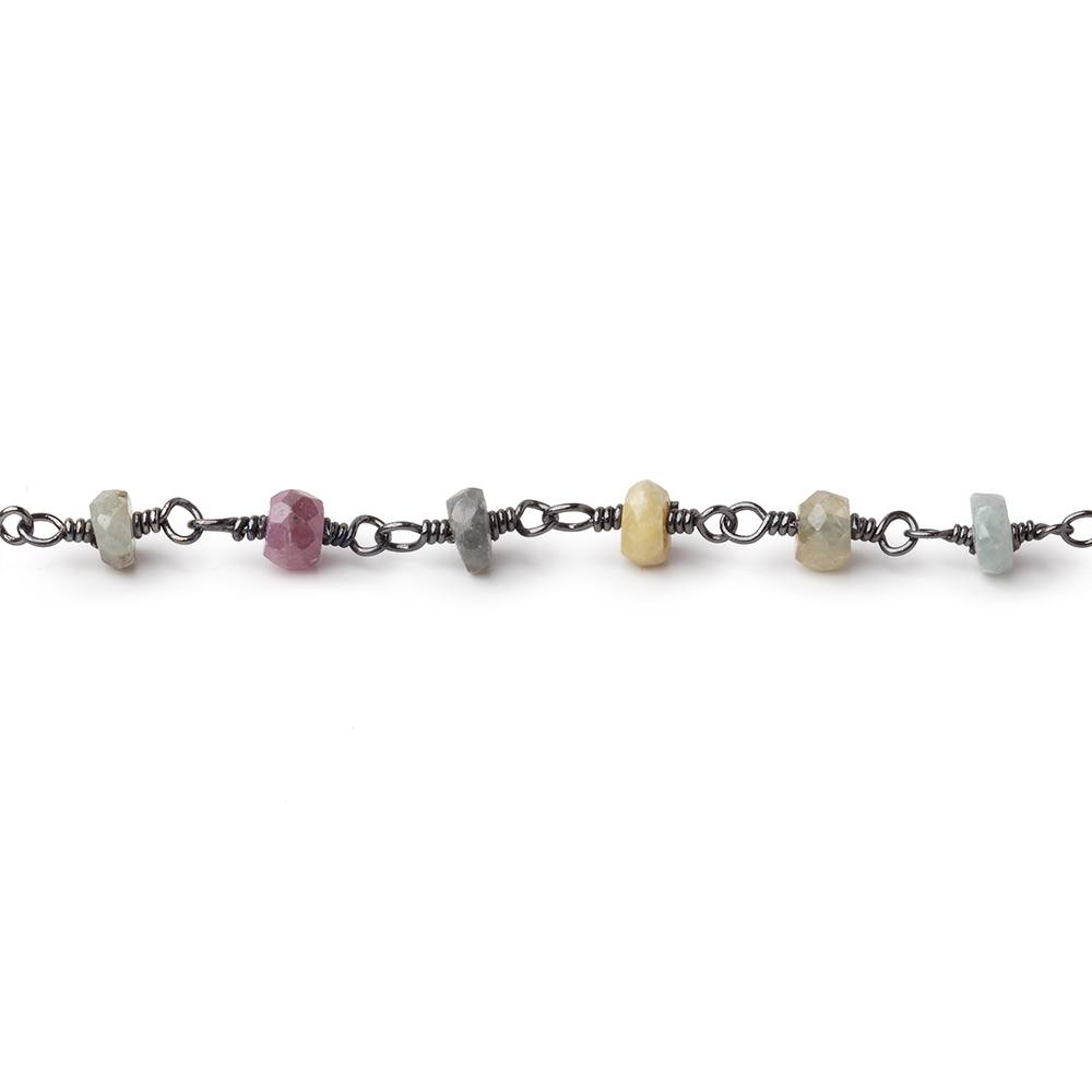 5mm Multi Sapphire Rondelle Black Gold Chain 33 pieces - The Bead Traders