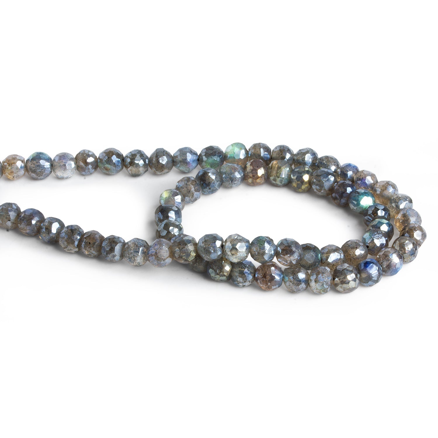 5mm Mystic Labradorite Faceted Rounds 12 inch 67 beads - The Bead Traders