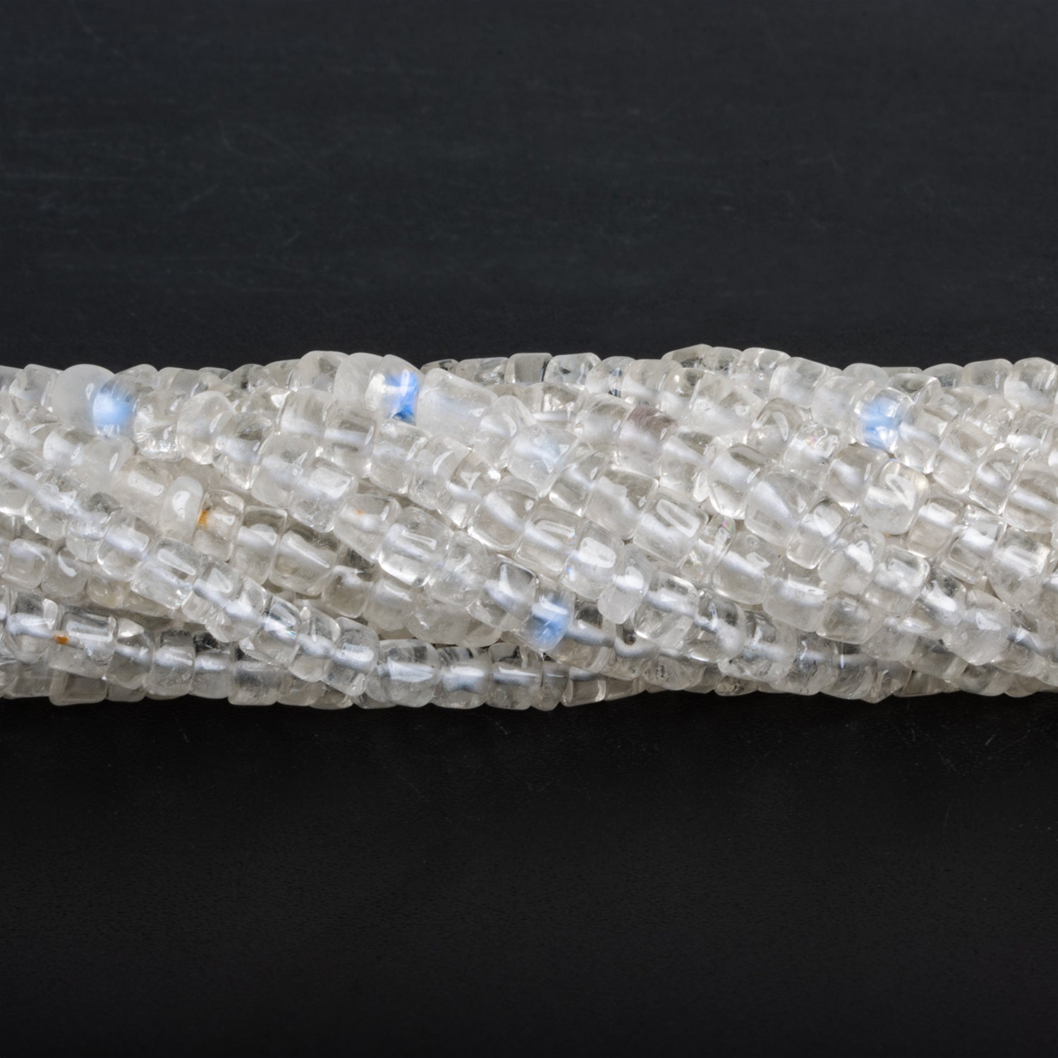 5mm Rainbow Moonstone Plain Heishis 12 inch 95 beads - The Bead Traders