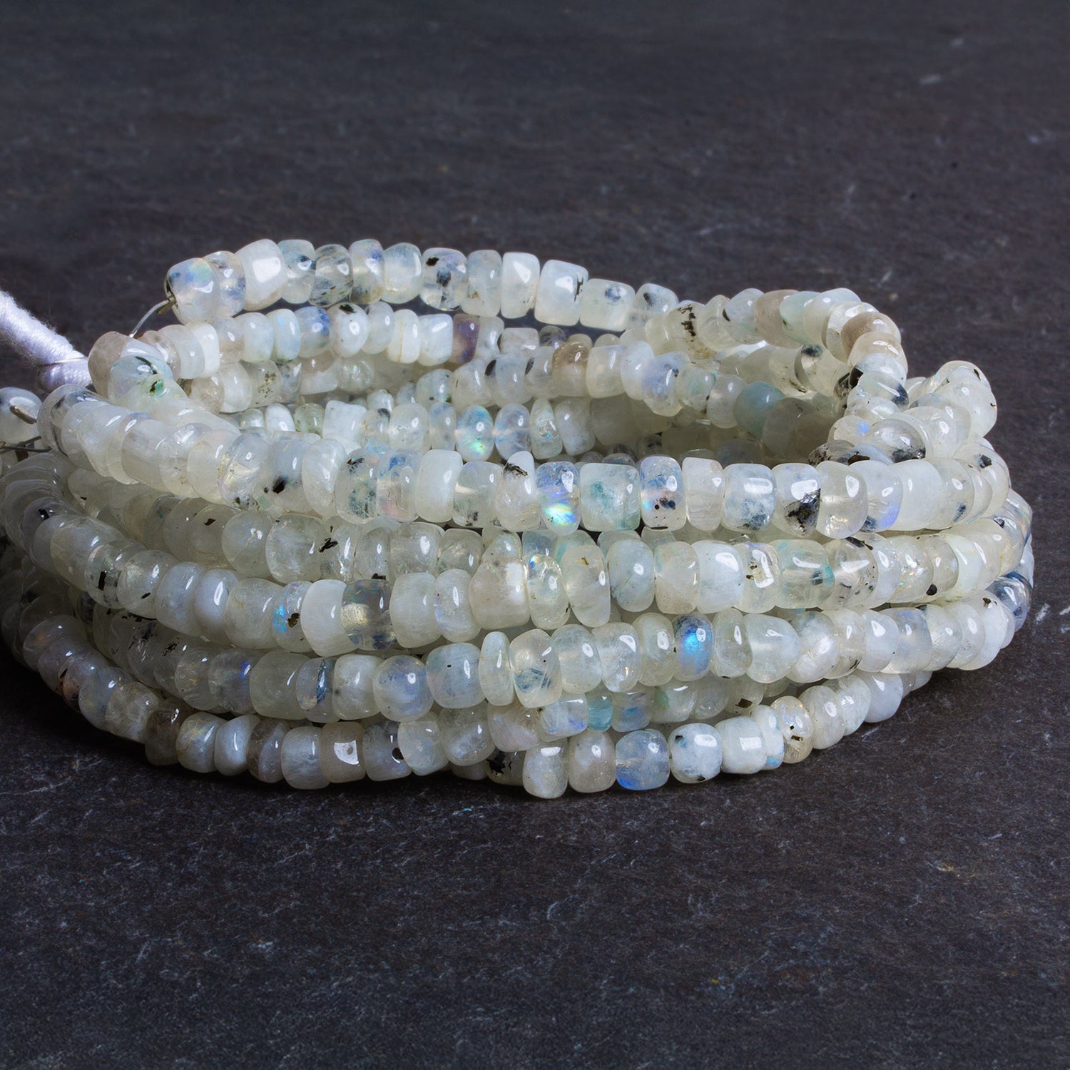 5mm Rainbow Moonstone Plain Rondelles 15 inch 110 beads - The Bead Traders