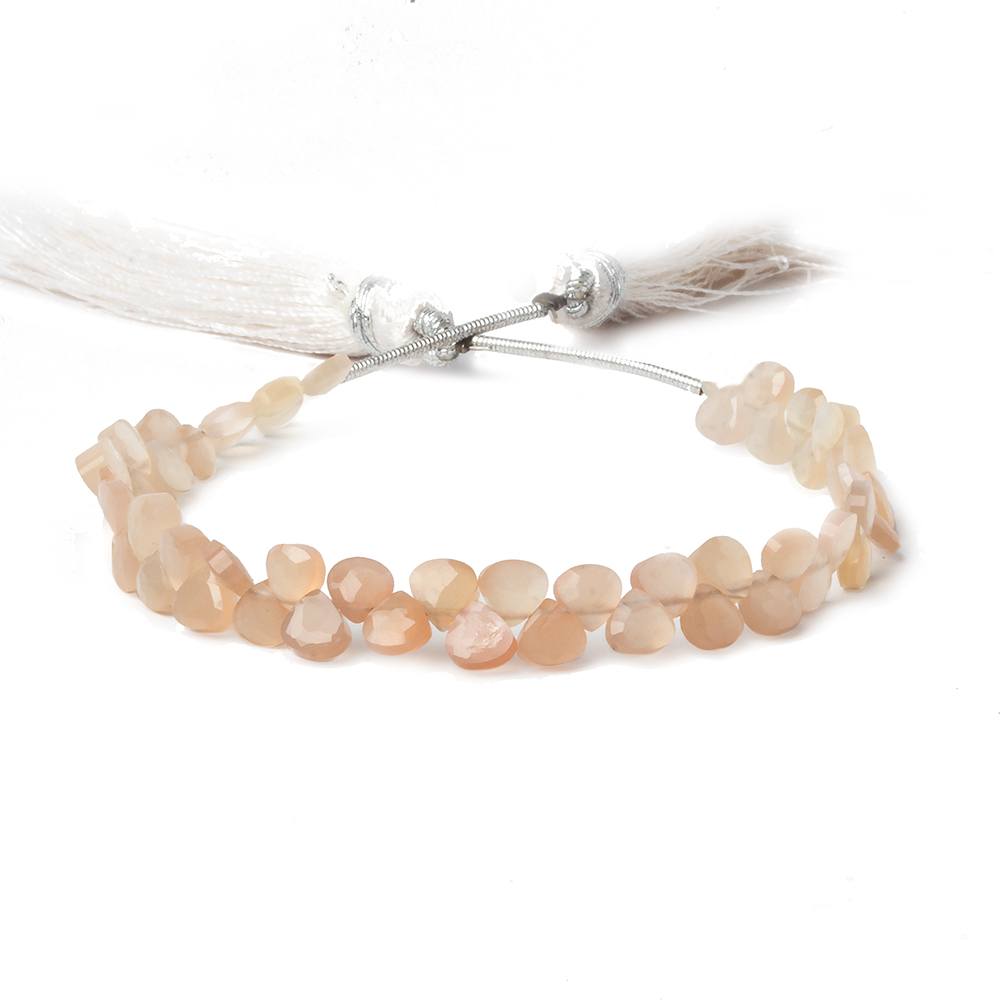 5mm Shaded Peach Moonstone Hearts 6 inch 54 beads - The Bead Traders