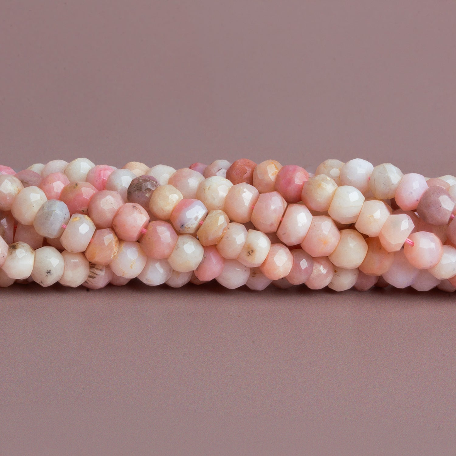 5mm Shaded Pink Peruvian Opal Faceted Rondelles 12 inch 75 beads - The Bead Traders