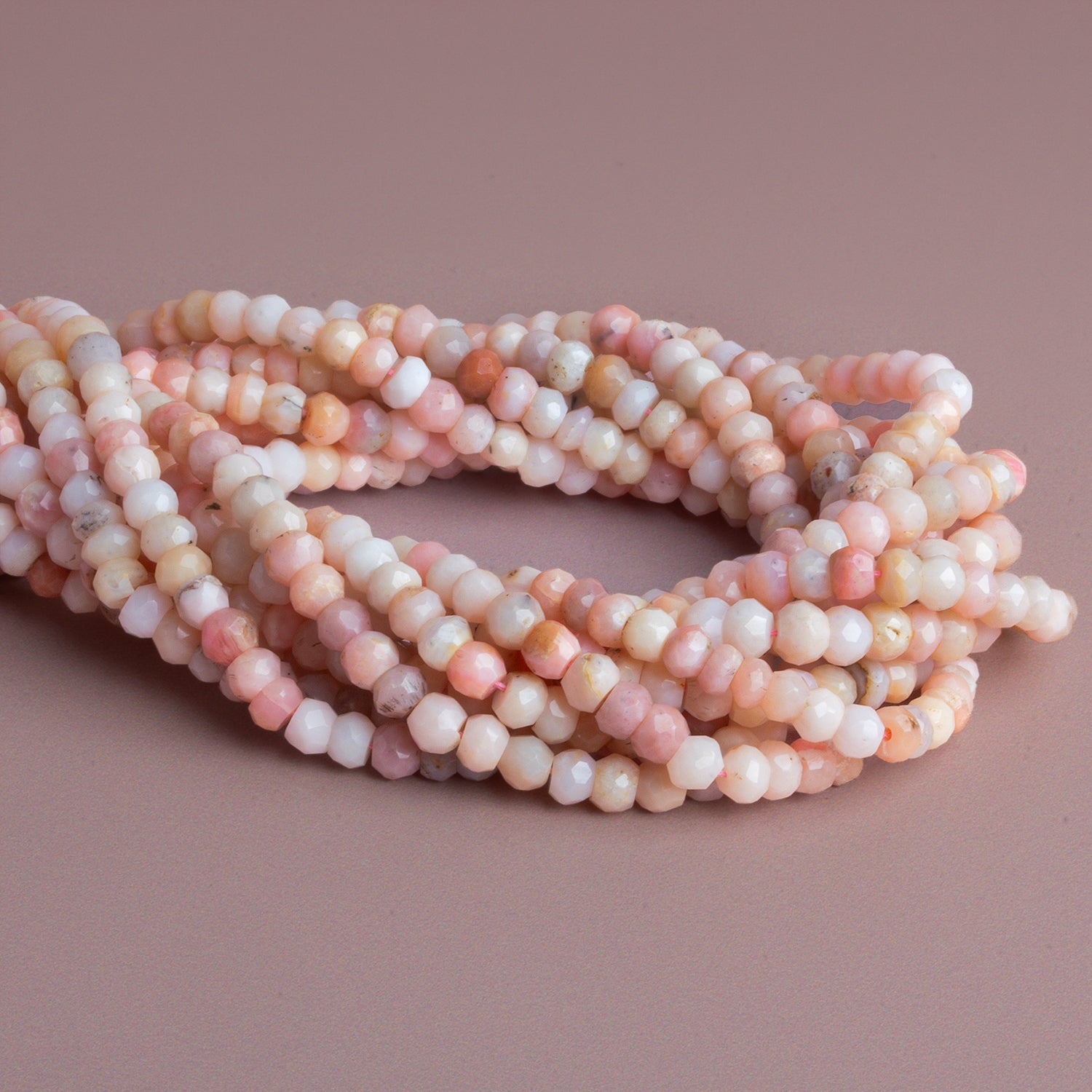 5mm Shaded Pink Peruvian Opal Faceted Rondelles 12 inch 75 beads - The Bead Traders