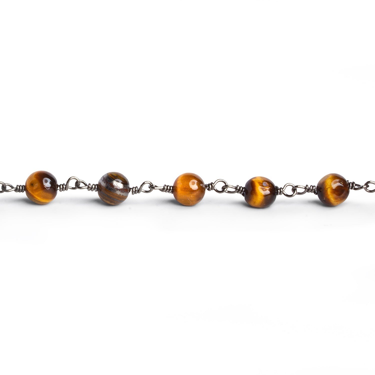 5mm Tiger's Eye Plain Round Black Gold Chain 27 beads - The Bead Traders