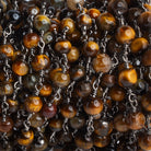 5mm Tiger's Eye Plain Round Black Gold Chain 27 beads - The Bead Traders