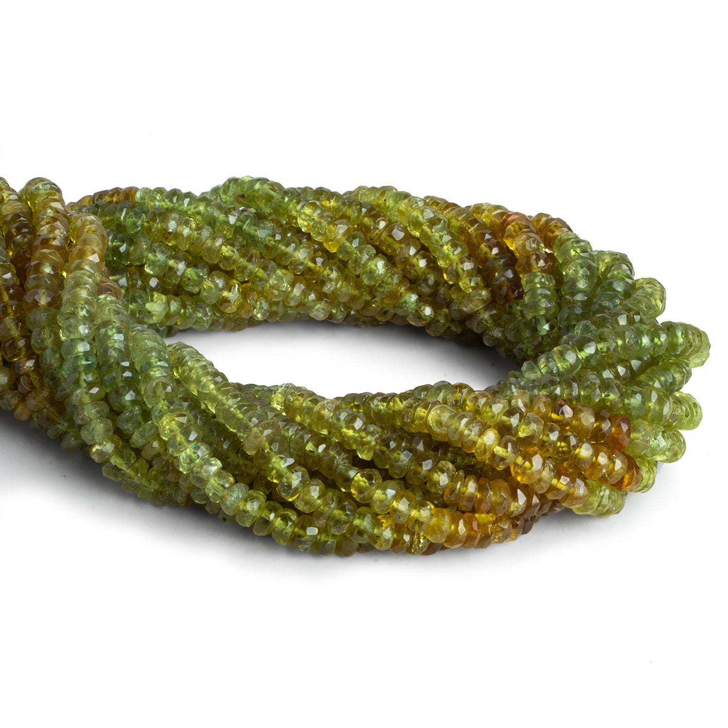 5mm Yellow Green Apatite Faceted Rondelles 15 inch 140 beads - The Bead Traders