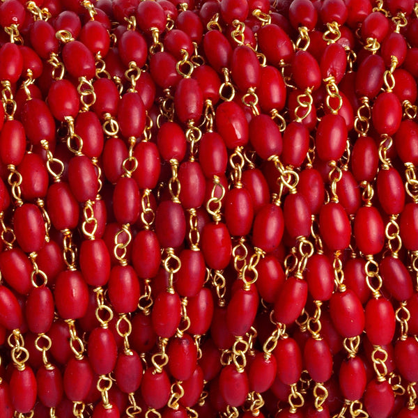 5x3mm Coral Rice Gold Chain 32 beads