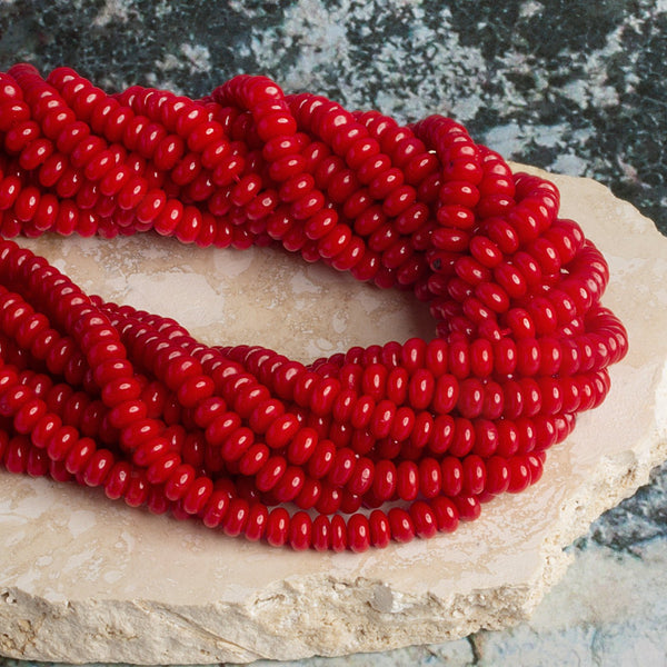 5x3mm Red Coral Rondelles 15 inch 140 beads