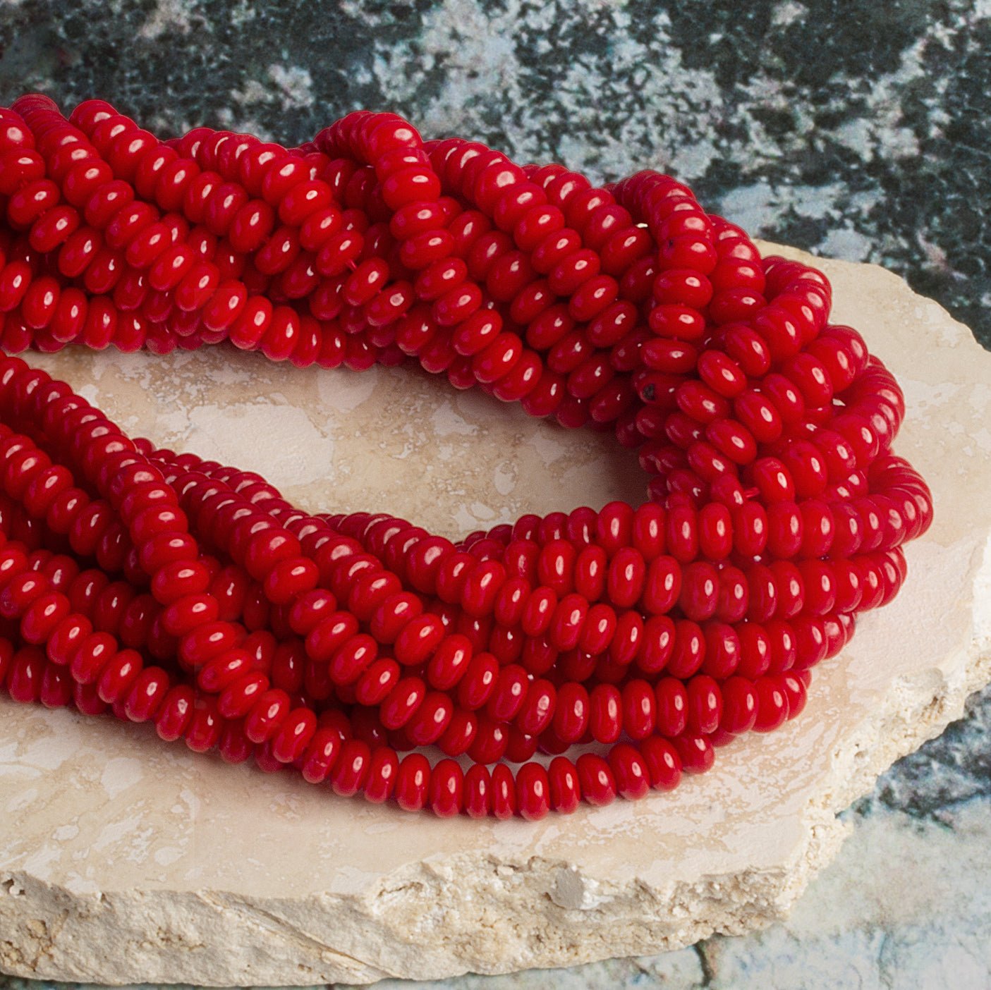 5x3mm Red Coral Rondelles 15 inch 140 beads - The Bead Traders